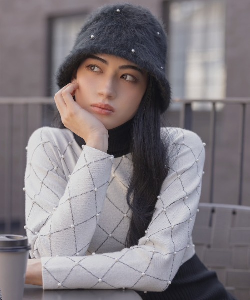 AMBIENT（アンビエント）の「パールシャギーバケットハット（ハット・レディース・ホワイト/ブラック・FREE）」の7枚目の写真