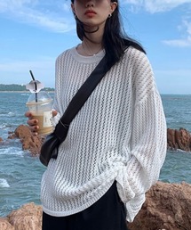 NO WAY（ノーウェイ）の「ルーズメッシュ透かし編みトップス（Tシャツ/カットソー）」