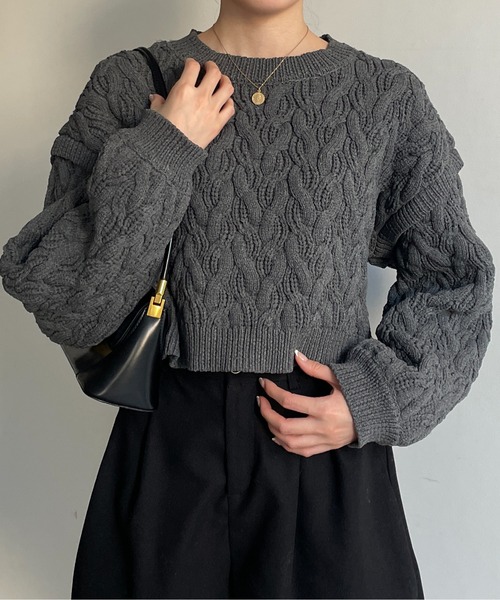 Thevon(ゼボン)の「スポンジケーブルショートニット(ニット/セーター・レディース・オレンジ/アイボリー/チャコールグレー/ブルー・FREE)」の18枚目の写真