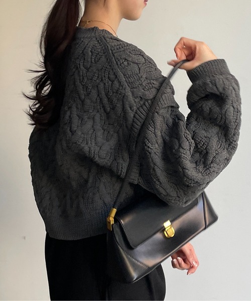 Thevon(ゼボン)の「スポンジケーブルショートニット(ニット/セーター・レディース・オレンジ/アイボリー/チャコールグレー/ブルー・FREE)」の19枚目の写真