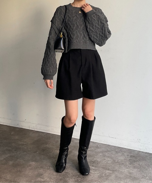 Thevon(ゼボン)の「スポンジケーブルショートニット(ニット/セーター・レディース・オレンジ/アイボリー/チャコールグレー/ブルー・FREE)」の21枚目の写真