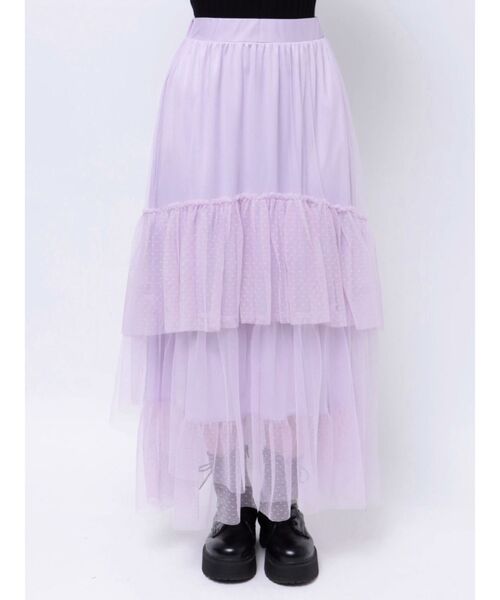 jouetie（ジュエティ）の「チュールティアードロングスカート（スカート・レディース・ブラック/パープル/オフホワイト・MEDIUM）」の7枚目の写真