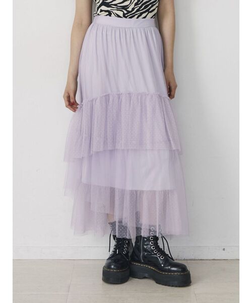 jouetie（ジュエティ）の「チュールティアードロングスカート（スカート・レディース・ブラック/パープル/オフホワイト・MEDIUM）」の20枚目の写真