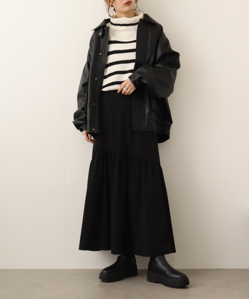 atONE（アットワン）の「atONE ハイネックボーダーニットプルオーバー（ニット/セーター・レディース・ホワイト×ブラック/ブラックミックス/ブラック×ホワイト・M～Ｌ/4L～5L/LL～3L）」の5枚目の写真