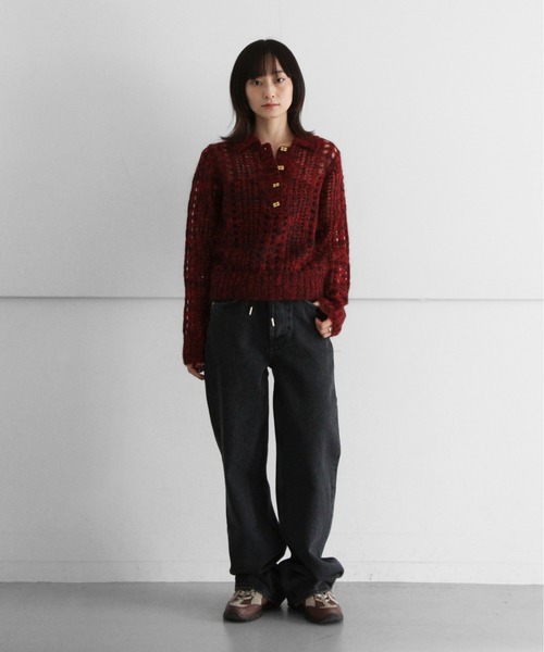 GANNI(ガニー)の「GANNI Mohair Lace Polo(ニット/セーター・レディース・レッド系その他・MEDIUM)」の4枚目の写真