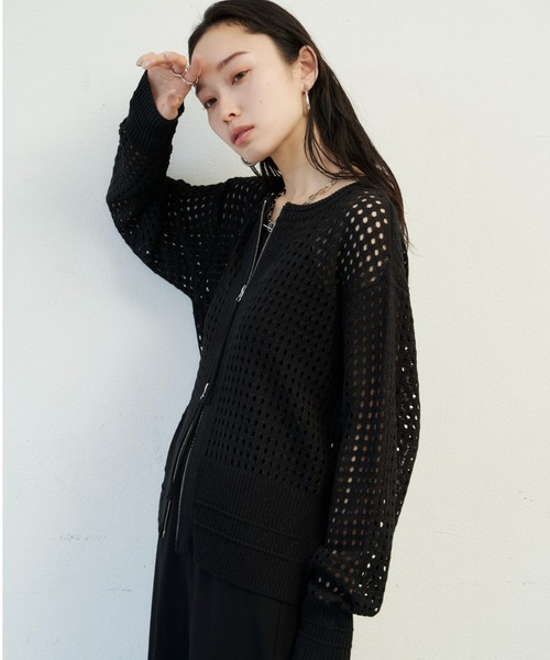 Shelly island（シェリーアイランド）の「ラメメッシュダブルジップカーデ（カーディガン/ボレロ・レディース・ブラック/ホワイト/ピンク・FREE）」の4枚目の写真