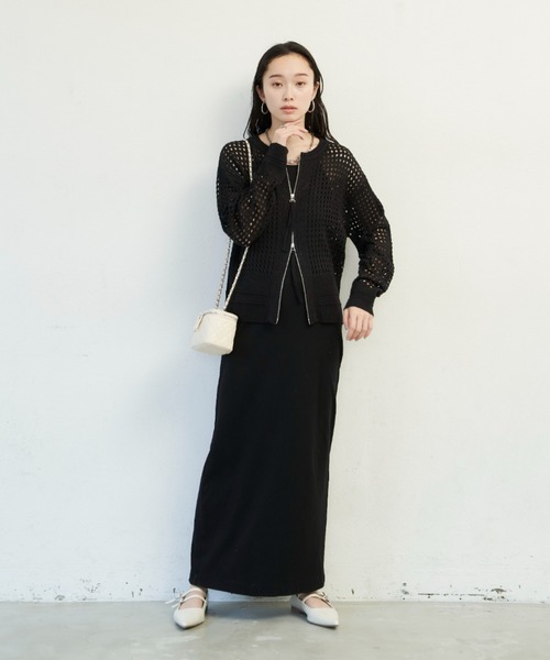 Shelly island（シェリーアイランド）の「ラメメッシュダブルジップカーデ（カーディガン/ボレロ・レディース・ブラック/ホワイト/ピンク・FREE）」の8枚目の写真