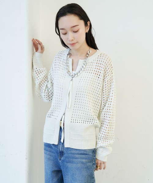Shelly island（シェリーアイランド）の「ラメメッシュダブルジップカーデ（カーディガン/ボレロ・レディース・ブラック/ホワイト/ピンク・FREE）」の13枚目の写真