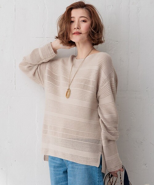 23区(ニジュウサンク)の「【洗える】レーシーコットンコード ニット(ニット/セーター・レディース・ブラック系/ベージュ系/ホワイト系・38)」の3枚目の写真