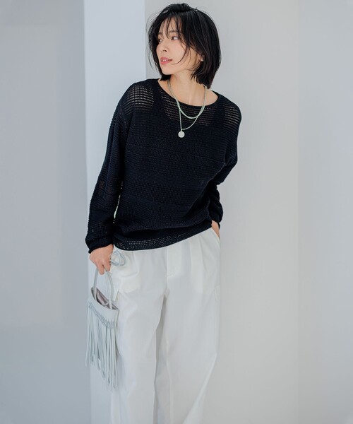 23区(ニジュウサンク)の「【洗える】レーシーコットンコード ニット(ニット/セーター・レディース・ブラック系/ベージュ系/ホワイト系・38)」の6枚目の写真