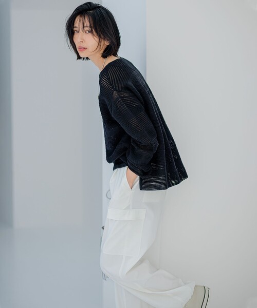 23区(ニジュウサンク)の「【洗える】レーシーコットンコード ニット(ニット/セーター・レディース・ブラック系/ベージュ系/ホワイト系・38)」の7枚目の写真