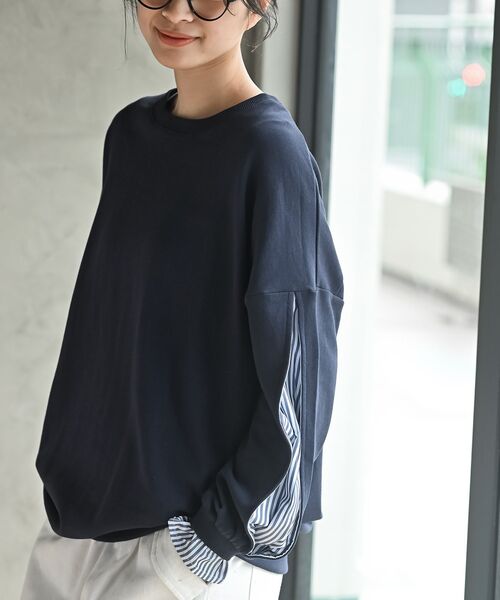 rps（アールピーエス）の「袖布帛切替裏毛チュニック（チュニック・レディース・アイボリー/サックスブルー/ブラック/ネイビー/グレイッシュブルー/ブラック系その他2/チャコールグレー・フリー）」の6枚目の写真