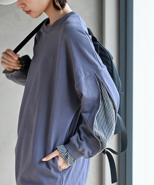 rps（アールピーエス）の「袖布帛切替裏毛チュニック（チュニック・レディース・アイボリー/サックスブルー/ブラック/ネイビー/グレイッシュブルー/ブラック系その他2/チャコールグレー・フリー）」の7枚目の写真