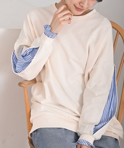 rps（アールピーエス）の「袖布帛切替裏毛チュニック（チュニック・レディース・アイボリー/サックスブルー/ブラック/ネイビー/グレイッシュブルー/ブラック系その他2/チャコールグレー・フリー）」の2枚目の写真