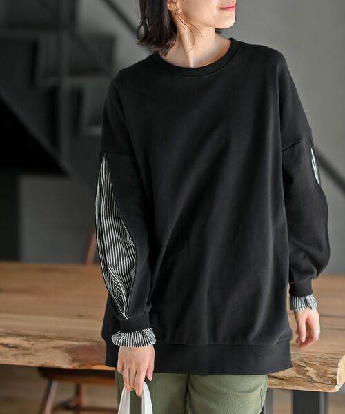 rps（アールピーエス）の「袖布帛切替裏毛チュニック（チュニック・レディース・アイボリー/サックスブルー/ブラック/ネイビー/グレイッシュブルー/ブラック系その他2/チャコールグレー・フリー）」の4枚目の写真