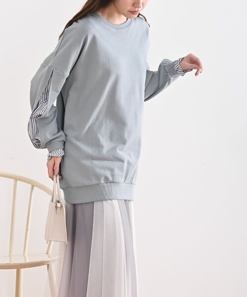 rps（アールピーエス）の「袖布帛切替裏毛チュニック（チュニック・レディース・アイボリー/サックスブルー/ブラック/ネイビー/グレイッシュブルー/ブラック系その他2/チャコールグレー・フリー）」の20枚目の写真