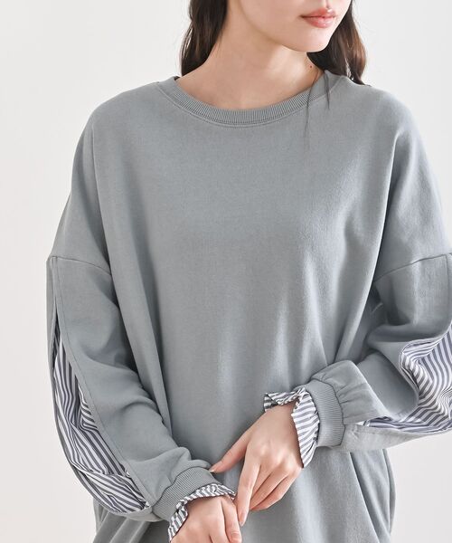 rps（アールピーエス）の「袖布帛切替裏毛チュニック（チュニック・レディース・アイボリー/サックスブルー/ブラック/ネイビー/グレイッシュブルー/ブラック系その他2/チャコールグレー・フリー）」の18枚目の写真