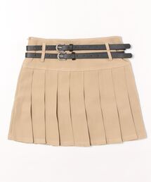 2ベルト付き ボックスプリーツミニスカート