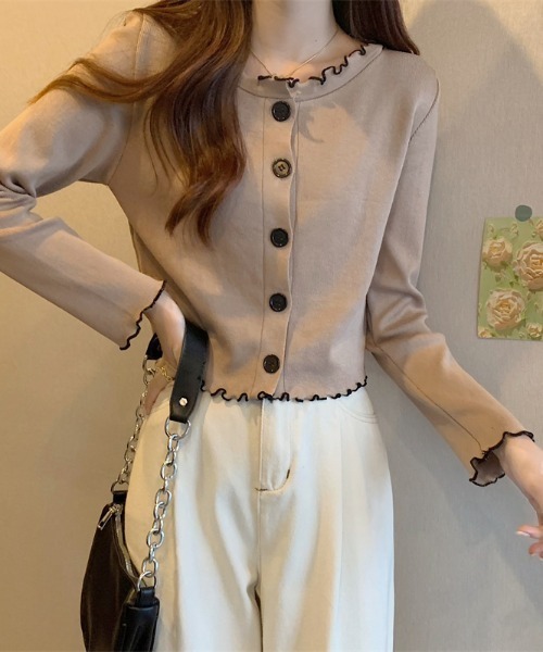 Per sist ence（パーシエンス）の「配色メローニットカーディガン（カーディガン/ボレロ・レディース・ブラック/ホワイト/モカ/ベージュ・FREE）」の4枚目の写真