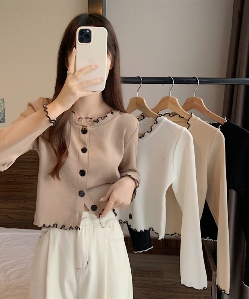 Per sist ence（パーシエンス）の「配色メローニットカーディガン（カーディガン/ボレロ・レディース・ブラック/ホワイト/モカ/ベージュ・FREE）」の19枚目の写真