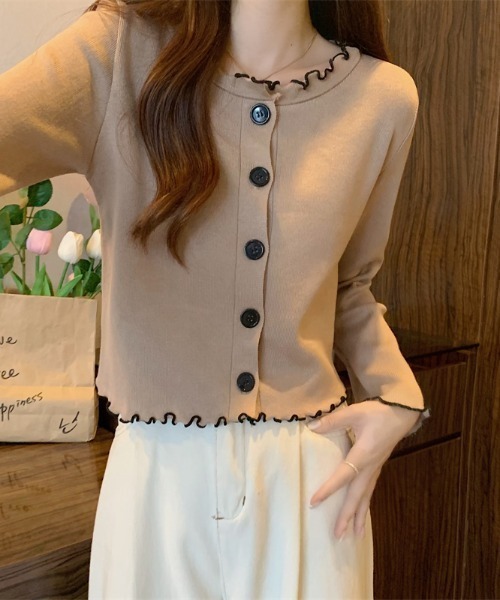 Per sist ence（パーシエンス）の「配色メローニットカーディガン（カーディガン/ボレロ・レディース・ブラック/ホワイト/モカ/ベージュ・FREE）」の21枚目の写真