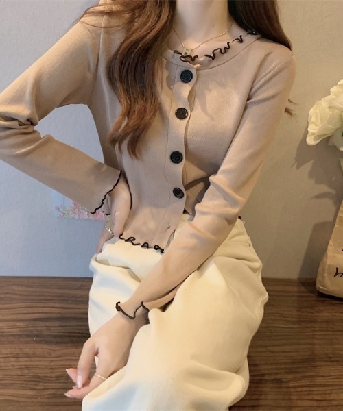 Per sist ence（パーシエンス）の「配色メローニットカーディガン（カーディガン/ボレロ・レディース・ブラック/ホワイト/モカ/ベージュ・FREE）」の22枚目の写真