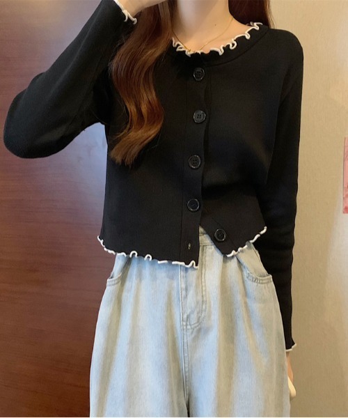 Per sist ence（パーシエンス）の「配色メローニットカーディガン（カーディガン/ボレロ・レディース・ブラック/ホワイト/モカ/ベージュ・FREE）」の16枚目の写真