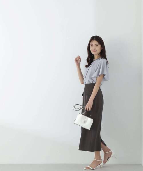 クリスチャンディオール ホワイト 花柄 タイトスカート 羊革 シルク