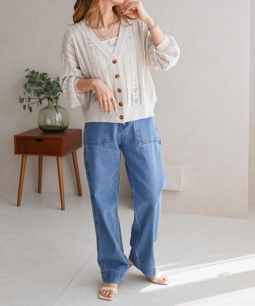 Social GIRL（ソーシャルガール）の「透かし編みカーデ（カーディガン/ボレロ・レディース・オフホワイト/ブラック・M）」の9枚目の写真