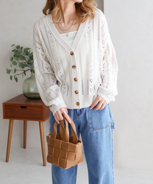 Social GIRL（ソーシャルガール）の「透かし編みカーデ（カーディガン/ボレロ・レディース・オフホワイト/ブラック・M）」の11枚目の写真