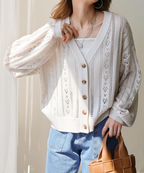 Social GIRL（ソーシャルガール）の「透かし編みカーデ（カーディガン/ボレロ・レディース・オフホワイト/ブラック・M）」の12枚目の写真