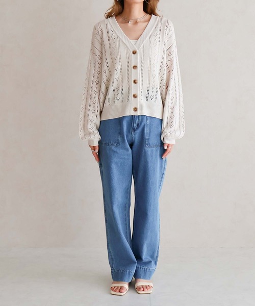 Social GIRL（ソーシャルガール）の「透かし編みカーデ（カーディガン/ボレロ・レディース・オフホワイト/ブラック・M）」の16枚目の写真