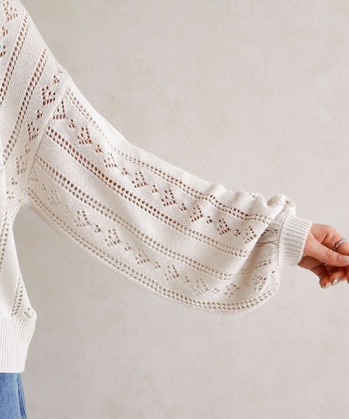 Social GIRL（ソーシャルガール）の「透かし編みカーデ（カーディガン/ボレロ・レディース・オフホワイト/ブラック・M）」の20枚目の写真