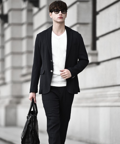 Buffalo Bobs（バッファローボブズ）の「PLEATS-TAILORED(プリーツ テーラード)プリーツ テーラードジャケット【セットアップ対応】（テーラードジャケット・メンズ・ネイビー/ブラック・2-3/3-4）」の4枚目の写真