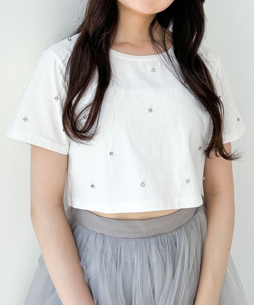 Heather(ヘザー)の「ビジュークロップドTEE 121895(Tシャツ/カットソー・レディース・ホワイト/ピンク/ブラック・FREE)」の2枚目の写真