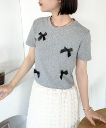 リボンモチーフ クロップド丈コンパクト半袖Tシャツ