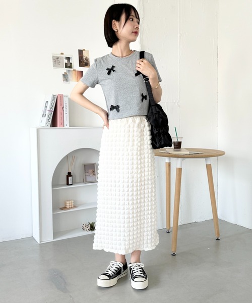 セール】リボンモチーフ クロップド丈コンパクト半袖Tシャツ（T