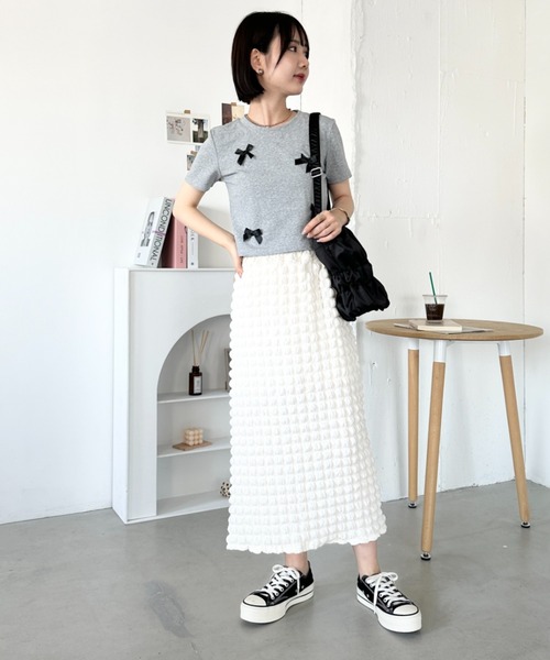 セール】リボンモチーフ クロップド丈コンパクト半袖Tシャツ（T