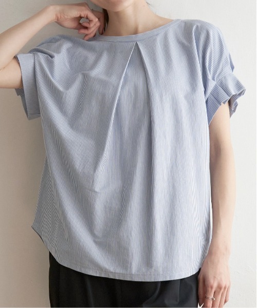 ikka（イッカ）の「前後2WAY袖タックプルオーバー（Tシャツ/カットソー・レディース・ネイビー/ブルー/エメラルド/ライトグレー/ブラック・M/L/S）」の5枚目の写真