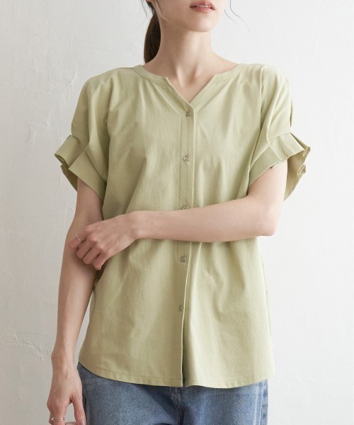 ikka（イッカ）の「前後2WAY袖タックプルオーバー（Tシャツ/カットソー・レディース・ネイビー/ブルー/エメラルド/ライトグレー/ブラック・M/L/S）」の3枚目の写真