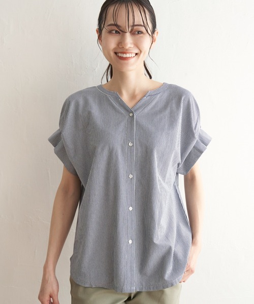 ikka（イッカ）の「前後2WAY袖タックプルオーバー（Tシャツ/カットソー・レディース・ネイビー/ブルー/エメラルド/ライトグレー/ブラック・M/L/S）」の6枚目の写真