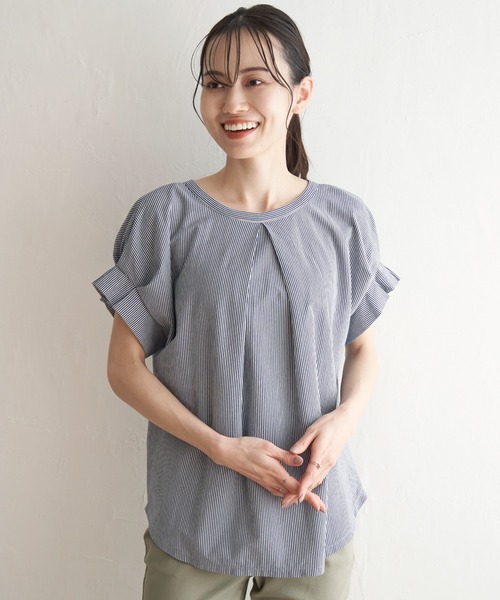 ikka（イッカ）の「前後2WAY袖タックプルオーバー（Tシャツ/カットソー・レディース・ネイビー/ブルー/エメラルド/ライトグレー/ブラック・M/L/S）」の7枚目の写真