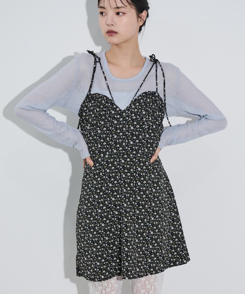 ラボ服⭐︎らぼ服 小さな椿柄コーラルピンク色ワンピース