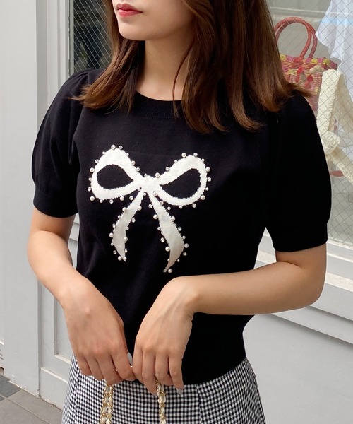 INGNI（イング）の「リボンジャガード半袖ニット（ニット