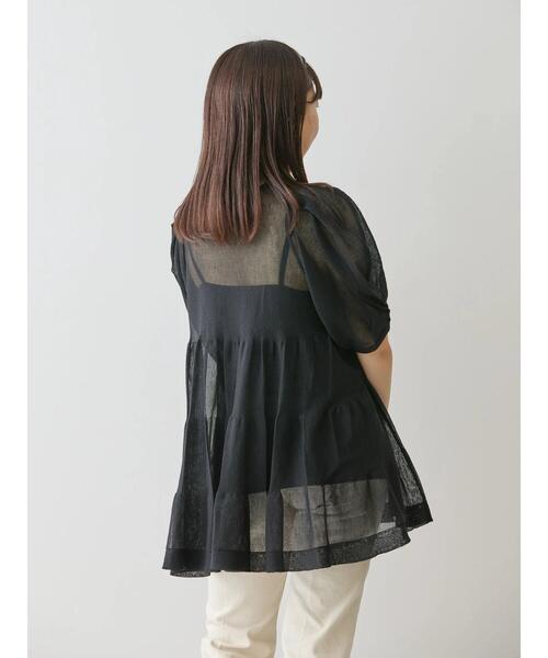 AMERICAN HOLIC（アメリカンホリック）の「【WEB限定・小柄女性向け】ボリュームスリーブティアードニットチュニック（チュニック・レディース・ブラック/オフホワイト・XS）」の7枚目の写真