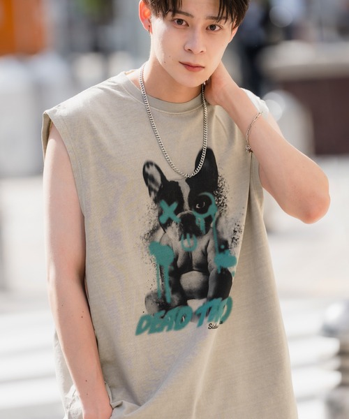 SIDEWAY STANCE（サイドウェイスタンス）の「【SIDEWAY STANCE】ヴィンテージ加工 プリント ノースリーブTシャツ（タンクトップ・メンズ・ブラック系1/ベージュ系/グリーン系/ベージュ系1/グリーン系1/ブラック系/グリーン/ベージュ/ブラック/グリーン系3/ベージュ系3/ブラック系2/グリーン系2/ベージュ系2/グリーン系4/ベージュ系4/ブラック系4/ブラック系3・X-LARGE/LARGE/MEDIUM/SMALL）」の9枚目の写真