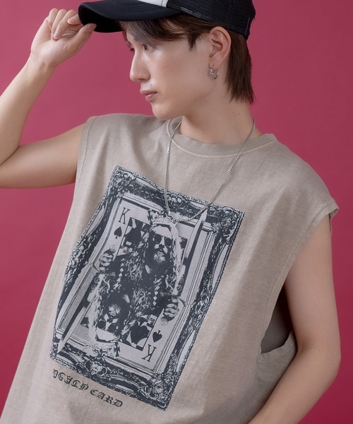 SIDEWAY STANCE（サイドウェイスタンス）の「【SIDEWAY STANCE】ヴィンテージ加工 プリント ノースリーブTシャツ（タンクトップ・メンズ・ブラック系1/ベージュ系/グリーン系/ベージュ系1/グリーン系1/ブラック系/グリーン/ベージュ/ブラック/グリーン系3/ベージュ系3/ブラック系2/グリーン系2/ベージュ系2/グリーン系4/ベージュ系4/ブラック系4/ブラック系3・X-LARGE/LARGE/MEDIUM/SMALL）」の12枚目の写真
