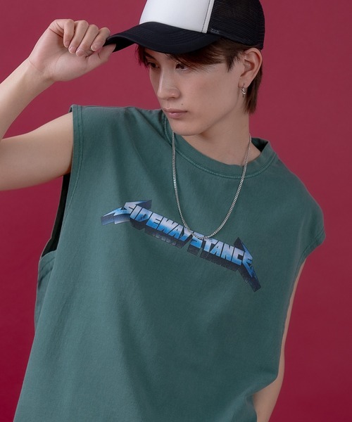 SIDEWAY STANCE（サイドウェイスタンス）の「【SIDEWAY STANCE】ヴィンテージ加工 プリント ノースリーブTシャツ（タンクトップ・メンズ・ブラック系1/ベージュ系/グリーン系/ベージュ系1/グリーン系1/ブラック系/グリーン/ベージュ/ブラック/グリーン系3/ベージュ系3/ブラック系2/グリーン系2/ベージュ系2/グリーン系4/ベージュ系4/ブラック系4/ブラック系3・X-LARGE/LARGE/MEDIUM/SMALL）」の18枚目の写真
