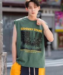 SIDEWAY STANCE（サイドウェイスタンス）の「【SIDEWAY STANCE】ヴィンテージ加工 プリント ノースリーブTシャツ（タンクトップ）」