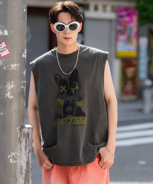 SIDEWAY STANCE（サイドウェイスタンス）の「【SIDEWAY STANCE】ヴィンテージ加工 プリント ノースリーブTシャツ（タンクトップ・メンズ・ブラック系1/ベージュ系/グリーン系/ベージュ系1/グリーン系1/ブラック系/グリーン/ベージュ/ブラック/グリーン系3/ベージュ系3/ブラック系2/グリーン系2/ベージュ系2/グリーン系4/ベージュ系4/ブラック系4/ブラック系3・X-LARGE/LARGE/MEDIUM/SMALL）」の21枚目の写真